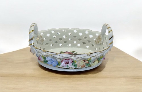 Museum of Jewelry Porcelain Reticulated Trinket Dish w/ Floral Design 6 Inches