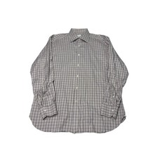 Ermenegildo Zegna Mens 17 43 Brown Purple Micro Check Cotton Button Down Shirt