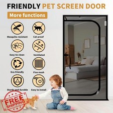 Black Cat Screen Door 150x220cm Pet Resistant Mesh Zipper