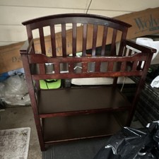 Brown Wooden Baby Changing Table with 2 Shelves and Safety Strap