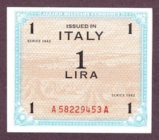 ITALIA Banconota 1 LIRE 1943 Stato I- UNC- FDS- S/N A58229453A P. M10a AM 1B