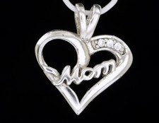 925 Ster. Silver MOM  Heart  Pendant  CZ 15 x 12 mm  1 gr 1474