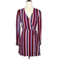 REFORMATION Women's Size S Pink Purple Red Stripe Gjelina Long Sleeve Wrap Dress