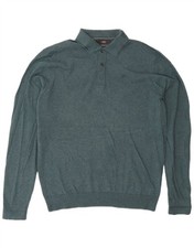 Marks Spencer Mens Polo Neck Jumper Sweater Large Blue Flecked Cotton BS06