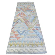 3'1"x9'5" Silver Hand Knotted Anatolian Village Inspired Wool Rug R88369