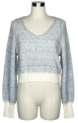 Free People Riptide Sweater Light blue white Knit Cropped XS Oversized coastal