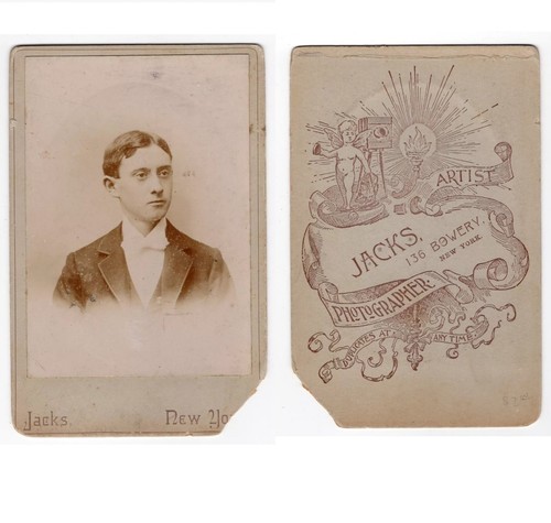 NEW YORK 1880s 1890s Antique Victorian MAN Vignette Cabinet Card by JACKS