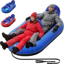 2-Person Inflatable Snow Tube with Dual Backrests & Tow Rope, Heavy Duty Canvas-