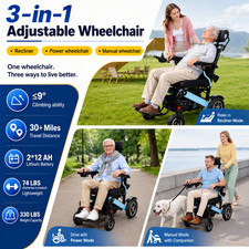 Foldable Electric Wheelchair 30 Miles 330lb Reclining Power Wheelchair 700W