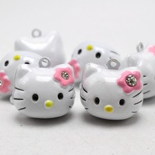 5 Cute Cat Jingle Bells Charms Dog Cat Pet Pendants Brass Base 22X22mm