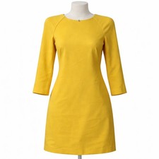 ZARA WOMAN Yellow Shift Dress Long Sleeve Zip Back Size L Made in Spain