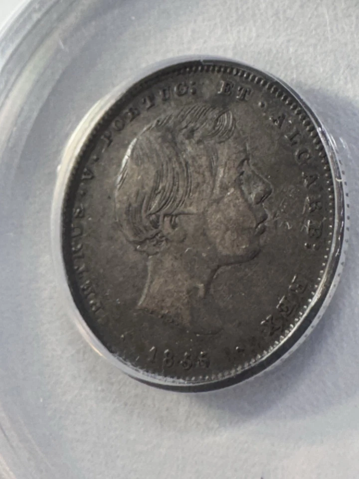 1855 Portugal 200 Reis Silver Coin Graded VF 30 by ANACS Low Mintage - Image 3 of 4