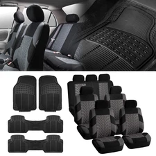 3-row SUV VAN Gray Seat Covers 7 Seater with Black Floor Mats For Sedan SUV Van