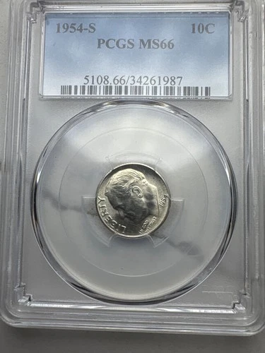 1954-S Roosevelt Silver Dime PCGS MS66 blast white Rosie 💥