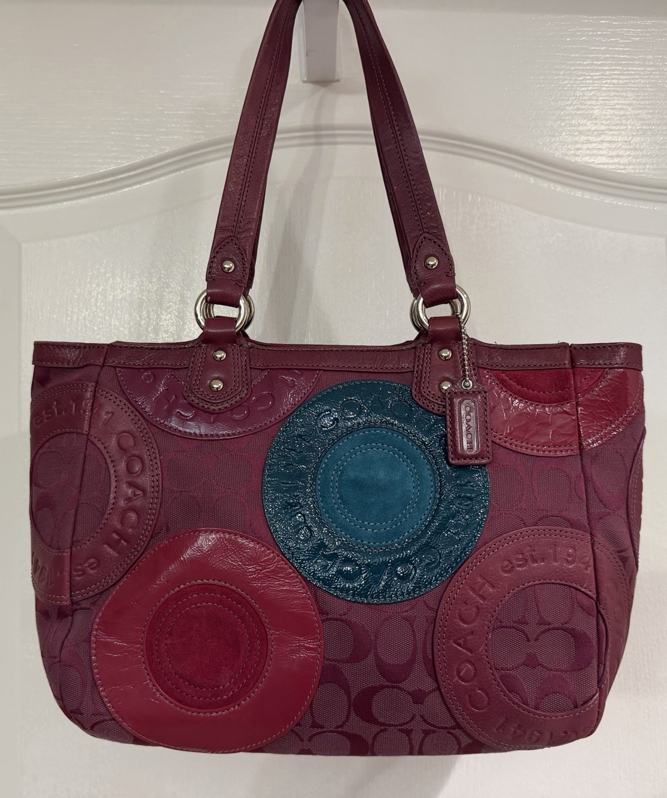 Coach E/W Circle Patchwork Zip  Shoulder Tote Bag… - image 1