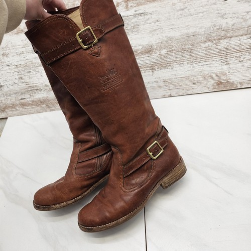 COACH Whitley Leather Cognac Riding Boots SIZE 7 1/2 B Women Western Boho Luxury - Picture 7 of 12