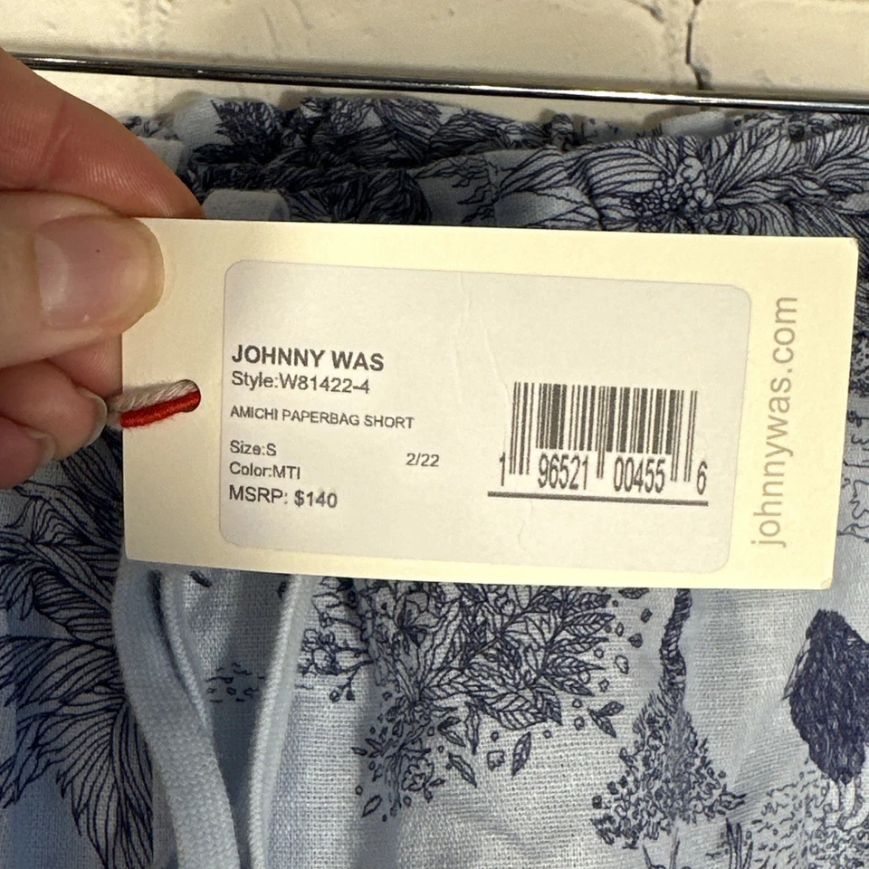 Pantalones Cortos Johnny Was Mezcla de Lino Pequeño Azul Estampado Elefante Amichi Bolsa de Papel W81422-4 Foto 4 de 4