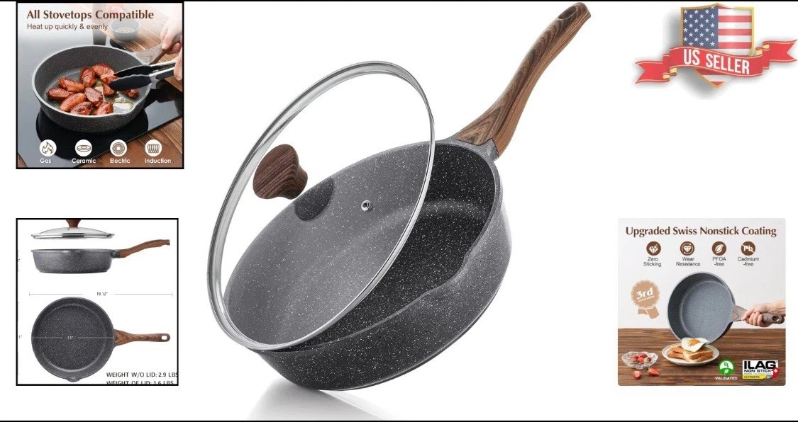 Versatile 11-Inch Nonstick Saute Pan with Lid - Induction Compatible Cookware