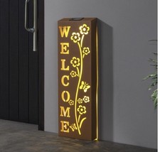 Solar LED Dekosäule Willkommen Rostoptik Gartendeko Metall Aufsteller