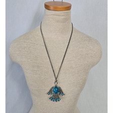 Turquoise Thunderbird Pendant Necklace Vtg Native American + Knuckle Ring Set