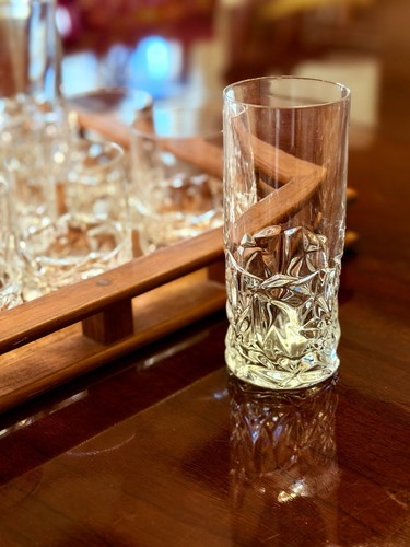 Tiffany & Co Rock Cut Crystal Highball Glass Signed Tumbler Barware Excellent