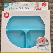 Bumkins Silicone Grip Dish Blue Divided Suction Plate, Microwave/Dishwasher Safe