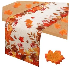 Fall Leaves Table Runner 71x12inches Linen Autumn Seasonal Table Maple Leaves