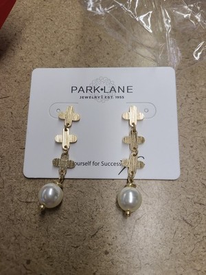 Park Lane Earrings- Sunray- Simulated White Pearl- Yellow Gold Plated