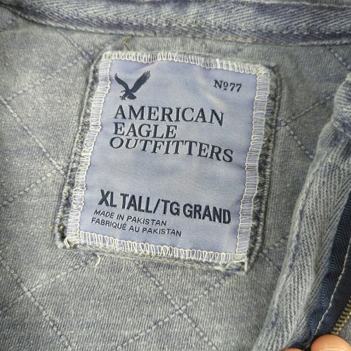 VTG Y2K American Eagle Hoodie Mens XLT Blue Garment Dye Heavy Quilt Line Zip Up - Picture 3 of 16
