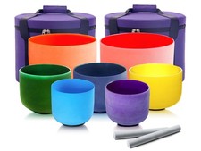 Crystal Singing Bowls Coloured Set of 7 Quartz Crystal 432Hz - Chakra Set