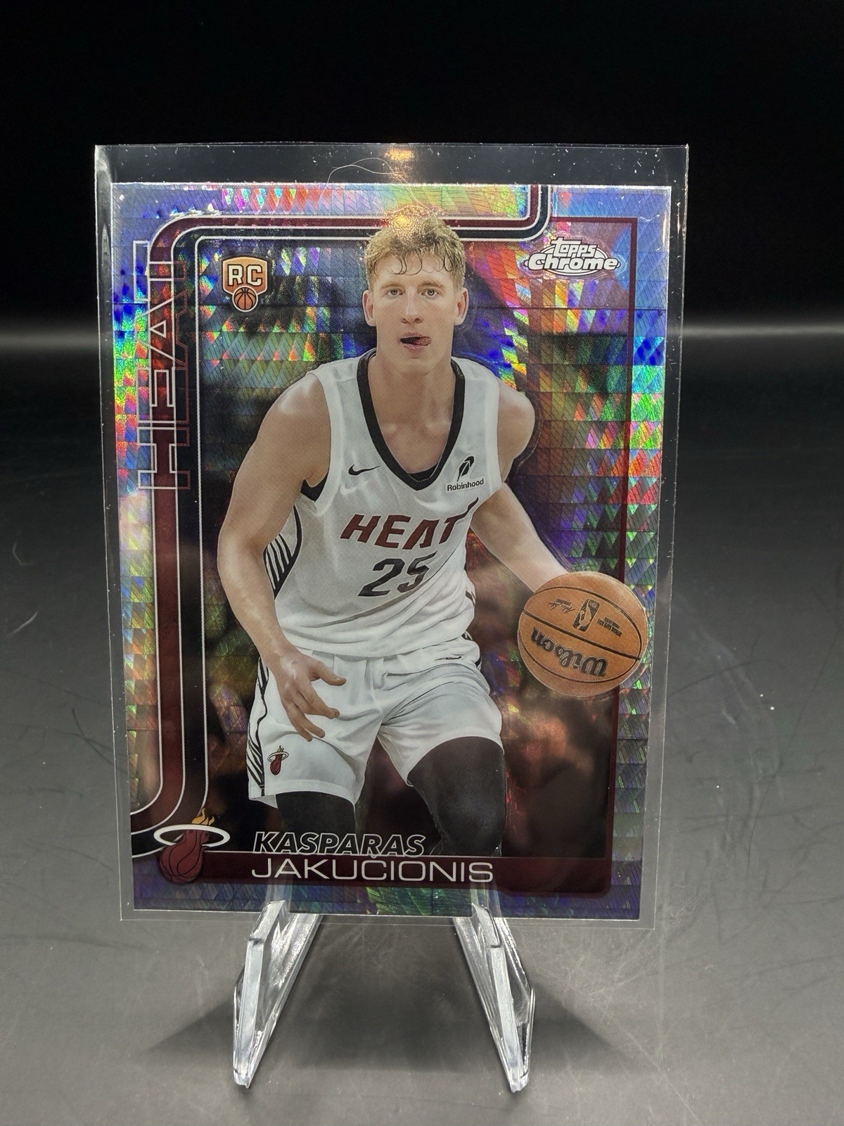 2025-26 Topps Chrome #270 Kasparas Jakucionis Prism Refractor RC Miami Heat