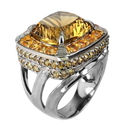 Summer 925 Silver Ring Cushion Citrine 13.6ct Sapphire Gemstone Handmade 8.5 - Picture 2 of 10