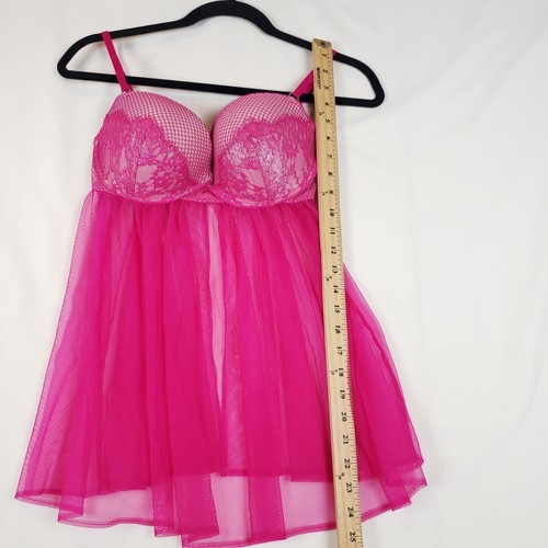 Lencería Babydoll Victoria Secret 36D Push Up Acolchada Añade 2 Tazas Rosa Magenta - Imagen 6 de 15