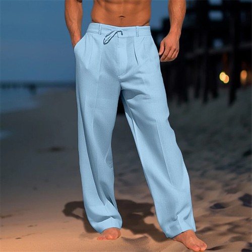 Men's Linen Pants Summer Beach Pants Solid Color Casual Daily Holiday Trouse · - Picture 11 of 19