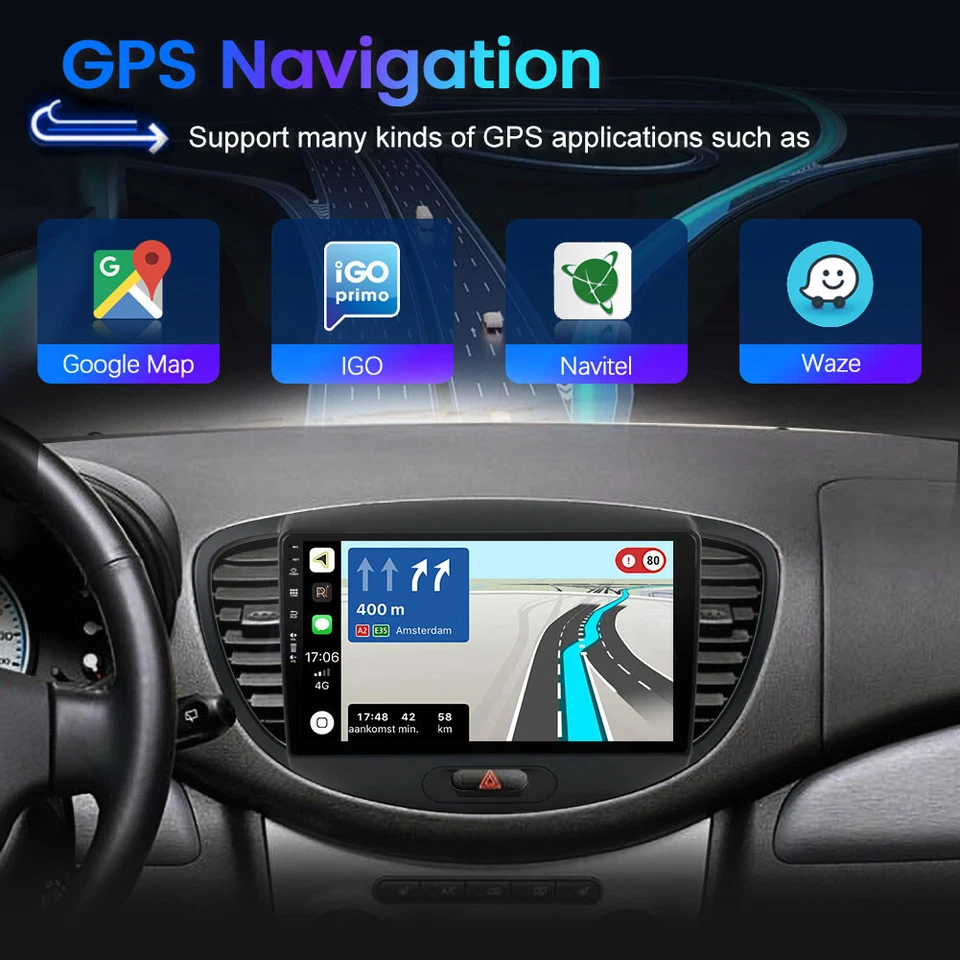 6G+128GB Für Hyundai i10 2007-2013 Android14 Autoradio NAVI GPS CarPlay DSP DAB+ - Bild 4 von 4