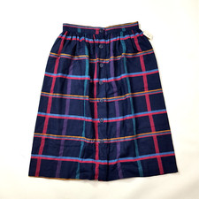 Vintage 80s Colorful Plaid Women's Size 9 Midi A-Line Pleated Skirt Button