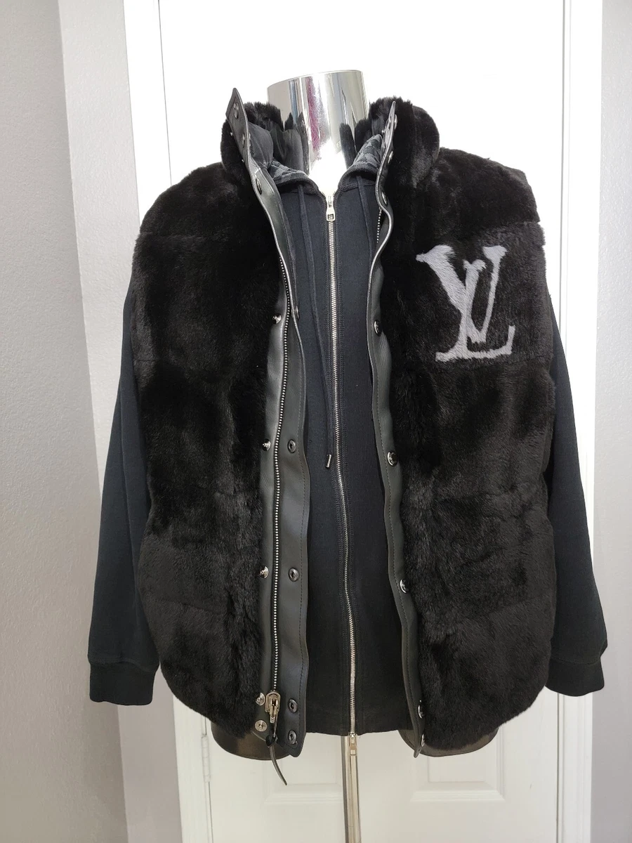 Louis Vuitton Women's Hooded Button Up Jacket Damier Rabbit Fur