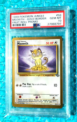1999 Pokemon Jungle MEOWTH Gold Border Fruit Roll-Up Promo #56 PSA