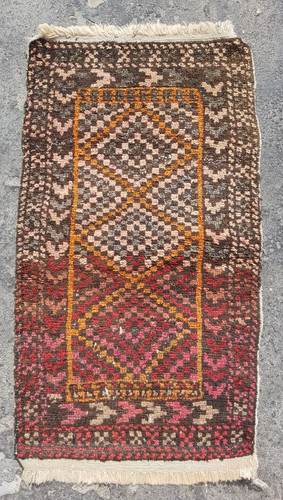 Vintage Hand Made Traditional Rug Oriental Wool Multicolor Carpet 85x48 cm