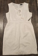 NWT Tahari Arthur S. Levine Sleeveless Dress Women Size 14P White Linen $129tag