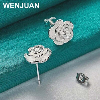 925 Sterling Silver Rose Flower Stud Earrings for Women Fashion Jewelry