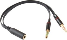 3.5mm Headset Splitter Cable Flat 1 Female to 2 Male Mic Audio Jack Lead