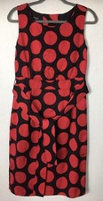 Hobbs Dress UK 10 Black Red Spots Belted Sleeveless Lined Cotton Silk Blend Chic