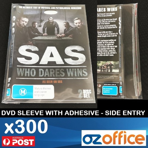 PREMIUM 300 x Clear DVD Plastic Sleeves ADHESIVE Flap - DVD Sleeves Movie Covers - Zdjęcie 1 z 5