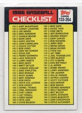 1986 Topps Baseball Card #263 Checklist for Cards 133-264