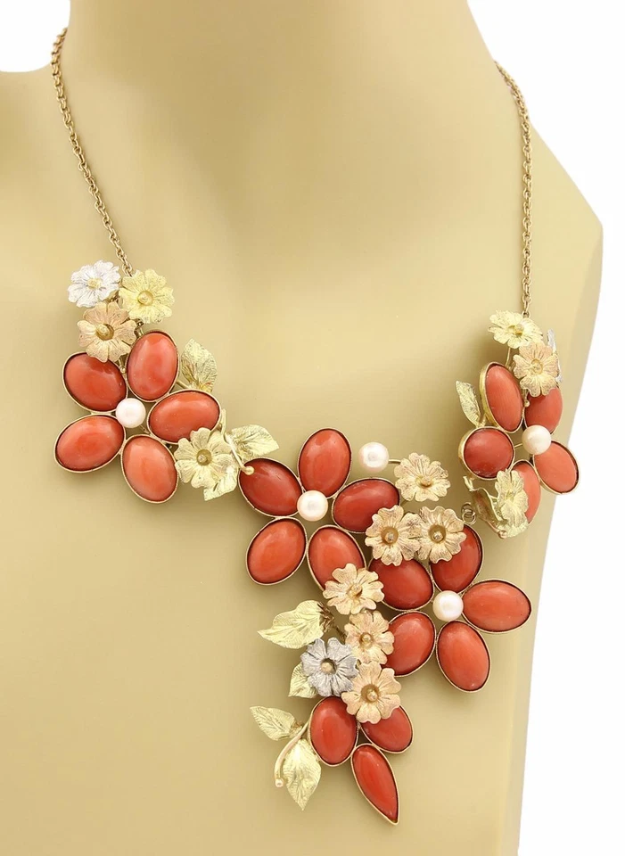 Collar floral grande Art Nuovo coral 18k Foto 2 de 4