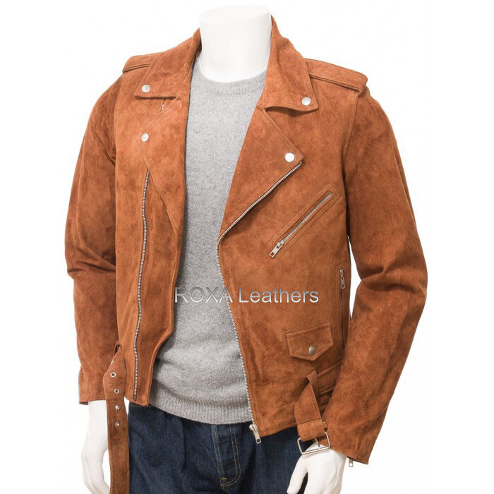 シ*ン様 美品 SSZ get hammered期 leather JKT NA New Men's Genuine Suede 100% Leather Jacket Biker Tan Belted