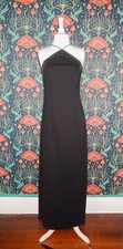 Vintage 90's Y2K Prom Halter Dress Black Beaded Back Tulle Corset Back