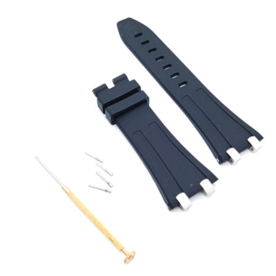 28mm-20mm Black Rubber band Steel Connector link Strap For AP Royal Oak Offshore