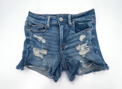 American Eagle Shorts Womens 6 Blue Distressed Ripped Denim Stretch Cutoff AEO